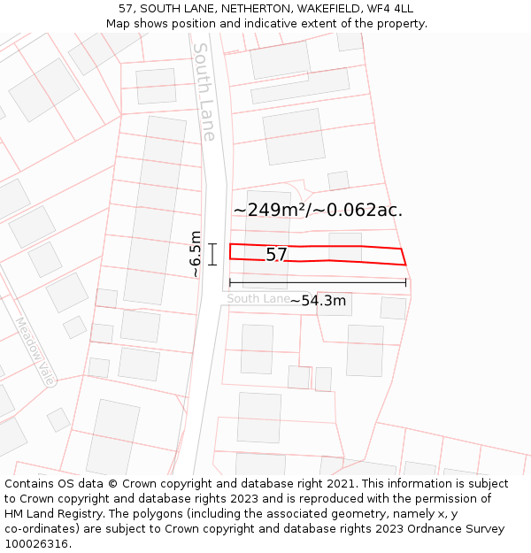 57, SOUTH LANE, NETHERTON, WAKEFIELD, WF4 4LL: Plot and title map