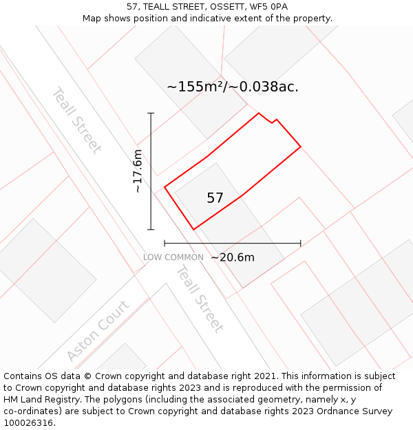 57, TEALL STREET, OSSETT, WF5 0PA: Plot and title map