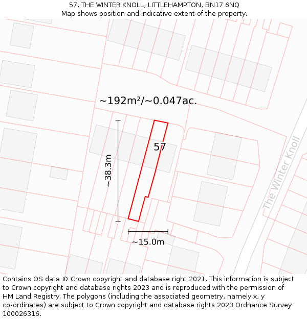 57, THE WINTER KNOLL, LITTLEHAMPTON, BN17 6NQ: Plot and title map