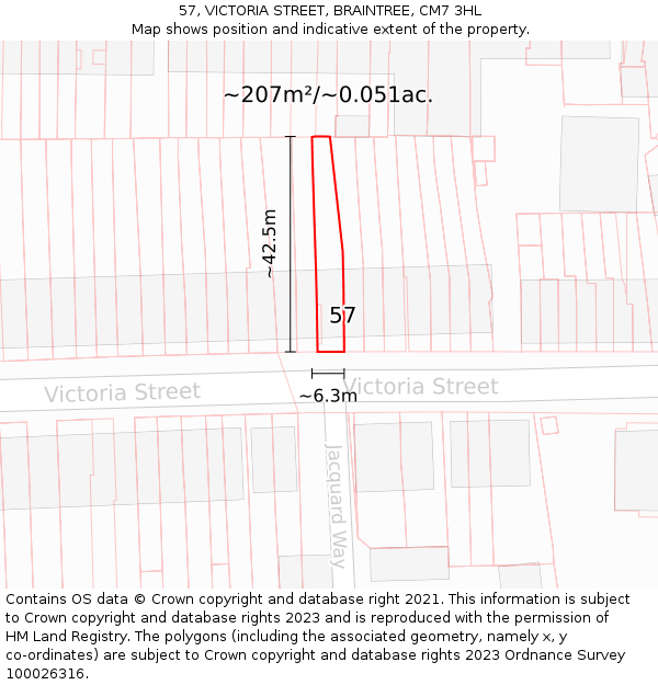 57, VICTORIA STREET, BRAINTREE, CM7 3HL: Plot and title map
