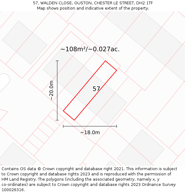 57, WALDEN CLOSE, OUSTON, CHESTER LE STREET, DH2 1TF: Plot and title map