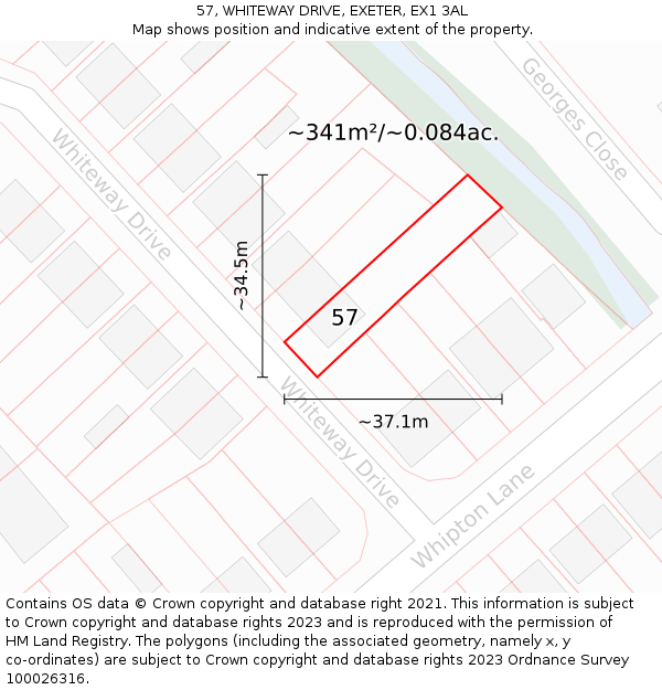 57, WHITEWAY DRIVE, EXETER, EX1 3AL: Plot and title map