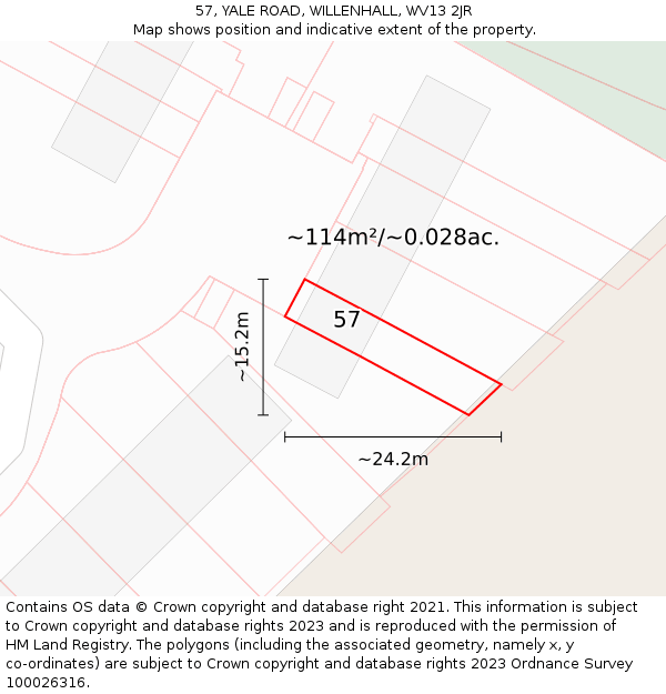 57, YALE ROAD, WILLENHALL, WV13 2JR: Plot and title map
