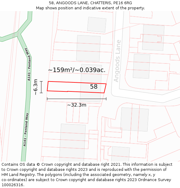 58, ANGOODS LANE, CHATTERIS, PE16 6RG: Plot and title map