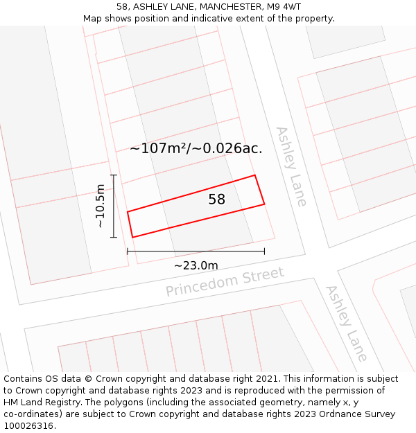 58, ASHLEY LANE, MANCHESTER, M9 4WT: Plot and title map