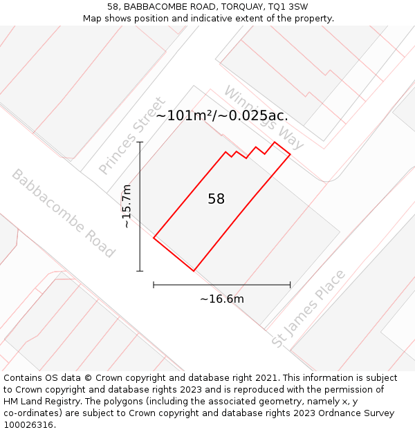 58, BABBACOMBE ROAD, TORQUAY, TQ1 3SW: Plot and title map