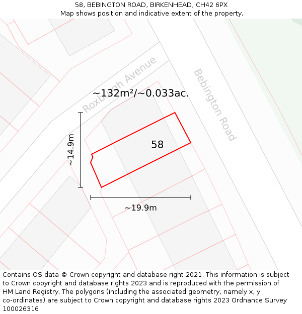 58, BEBINGTON ROAD, BIRKENHEAD, CH42 6PX: Plot and title map