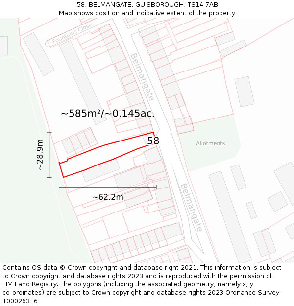 58, BELMANGATE, GUISBOROUGH, TS14 7AB: Plot and title map