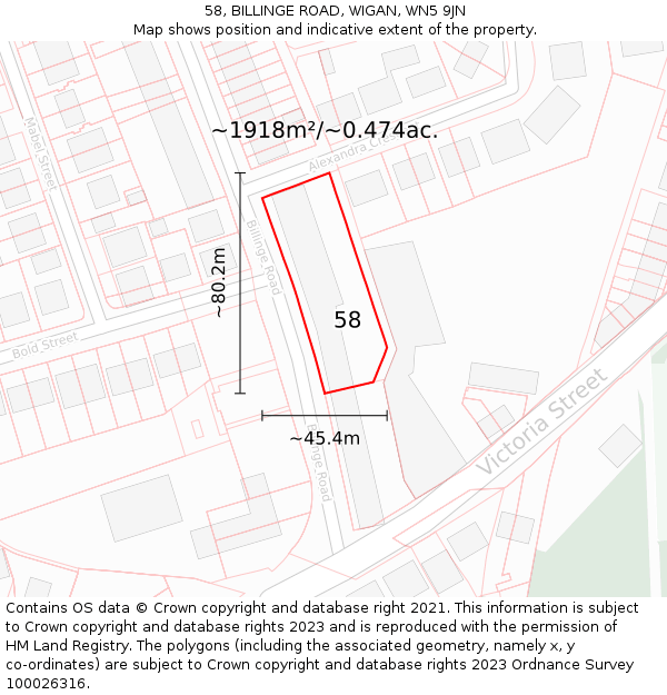 58, BILLINGE ROAD, WIGAN, WN5 9JN: Plot and title map