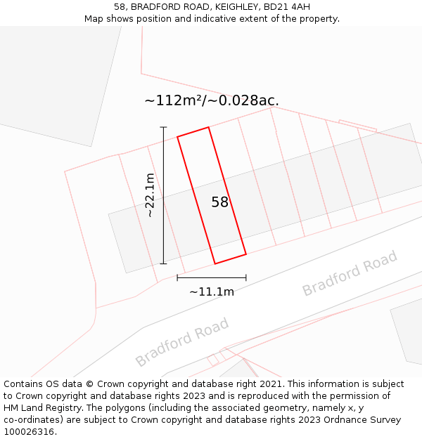 58, BRADFORD ROAD, KEIGHLEY, BD21 4AH: Plot and title map