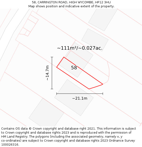 58, CARRINGTON ROAD, HIGH WYCOMBE, HP12 3HU: Plot and title map