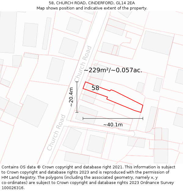 58, CHURCH ROAD, CINDERFORD, GL14 2EA: Plot and title map