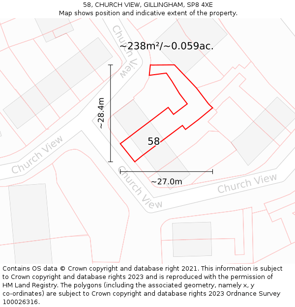 58, CHURCH VIEW, GILLINGHAM, SP8 4XE: Plot and title map