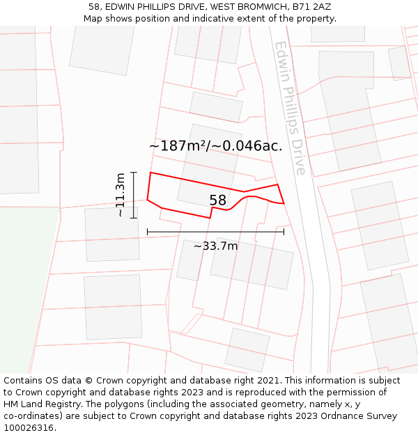 58, EDWIN PHILLIPS DRIVE, WEST BROMWICH, B71 2AZ: Plot and title map