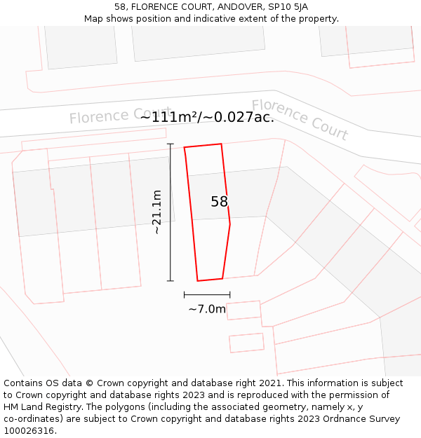 58, FLORENCE COURT, ANDOVER, SP10 5JA: Plot and title map