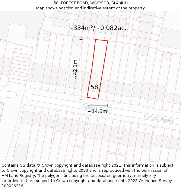 58, FOREST ROAD, WINDSOR, SL4 4HU: Plot and title map