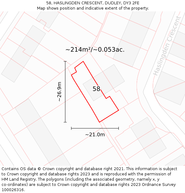58, HASLINGDEN CRESCENT, DUDLEY, DY3 2FE: Plot and title map