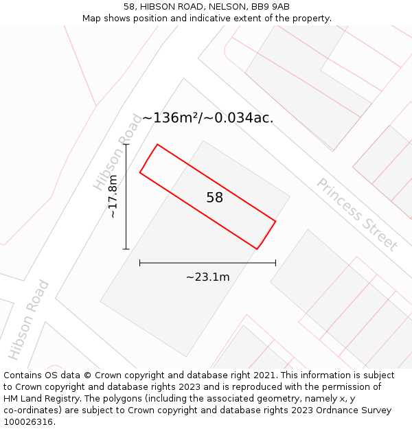 58, HIBSON ROAD, NELSON, BB9 9AB: Plot and title map