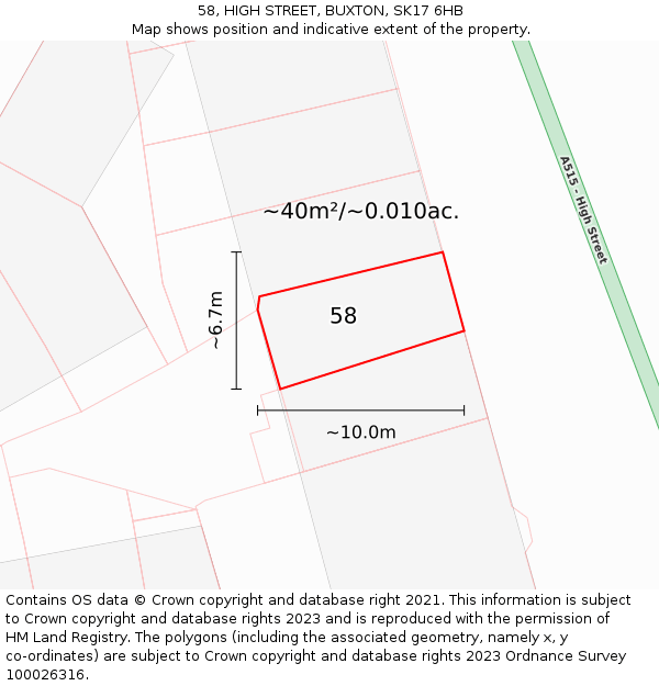 58, HIGH STREET, BUXTON, SK17 6HB: Plot and title map