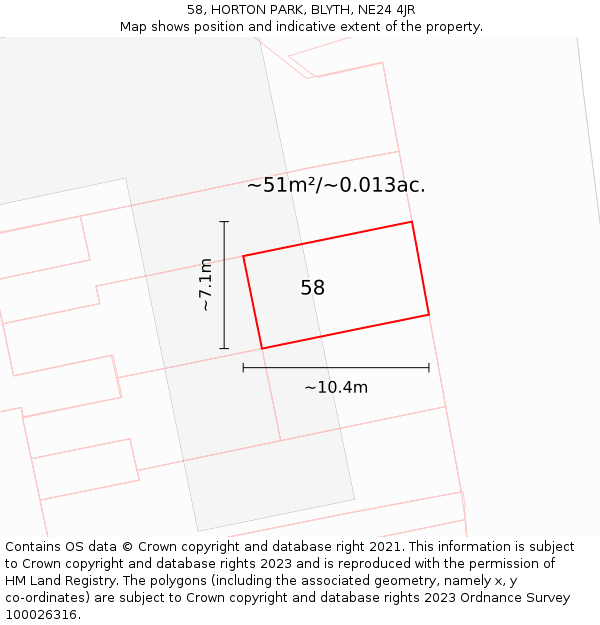 58, HORTON PARK, BLYTH, NE24 4JR: Plot and title map