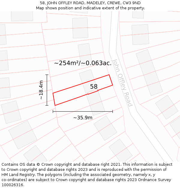 58, JOHN OFFLEY ROAD, MADELEY, CREWE, CW3 9ND: Plot and title map