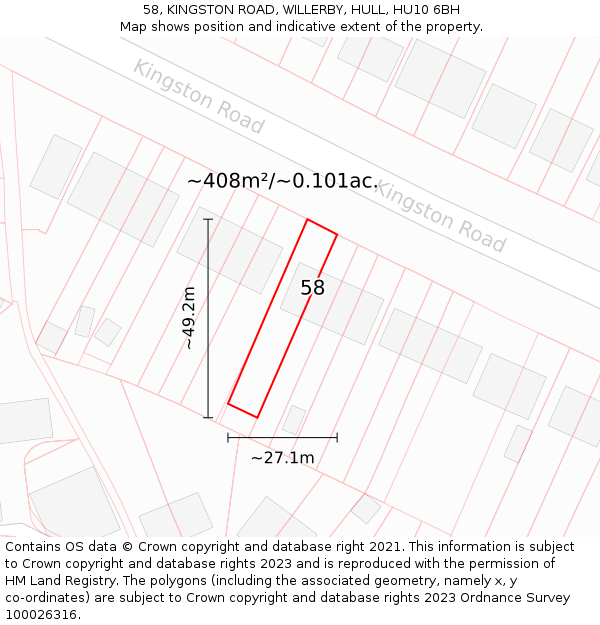 58, KINGSTON ROAD, WILLERBY, HULL, HU10 6BH: Plot and title map