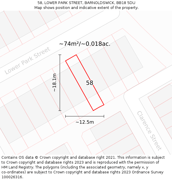 58, LOWER PARK STREET, BARNOLDSWICK, BB18 5DU: Plot and title map