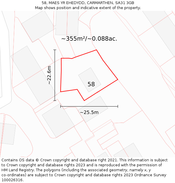 58, MAES YR EHEDYDD, CARMARTHEN, SA31 3GB: Plot and title map