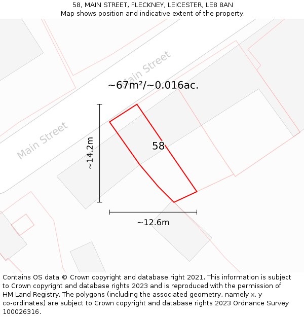 58, MAIN STREET, FLECKNEY, LEICESTER, LE8 8AN: Plot and title map