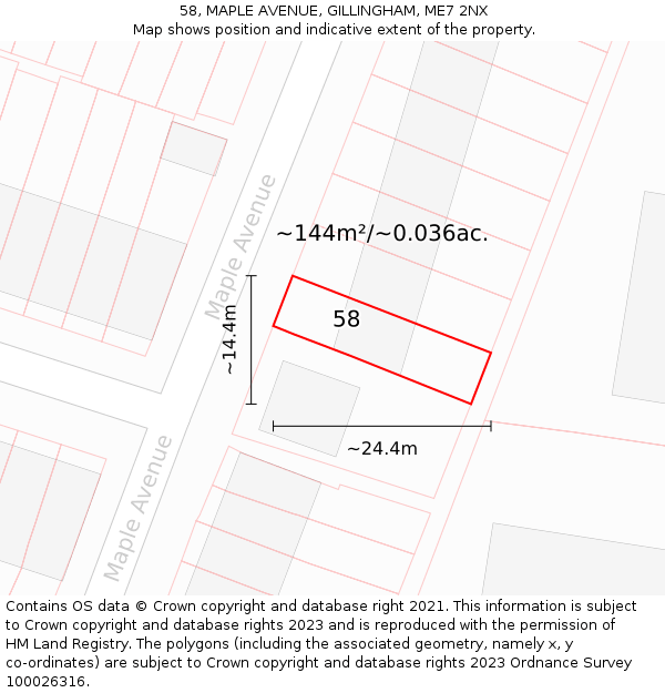 58, MAPLE AVENUE, GILLINGHAM, ME7 2NX: Plot and title map