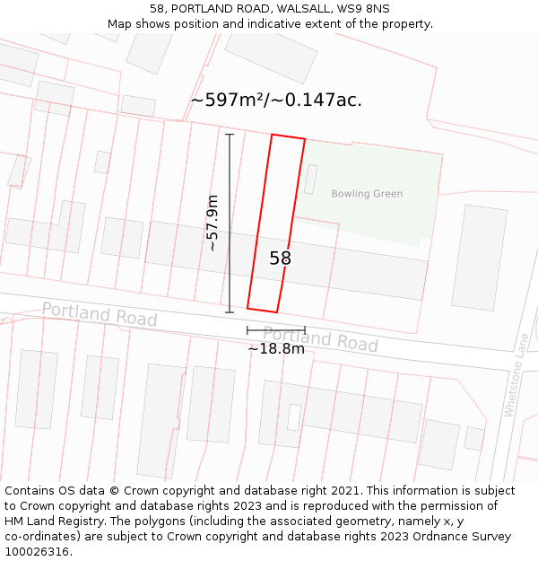 58, PORTLAND ROAD, WALSALL, WS9 8NS: Plot and title map