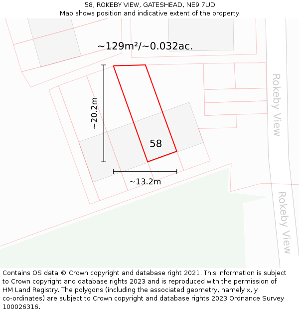 58, ROKEBY VIEW, GATESHEAD, NE9 7UD: Plot and title map