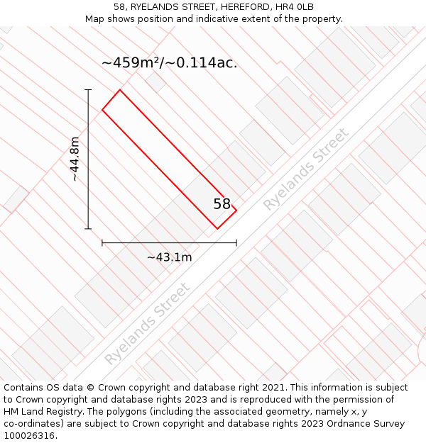 58, RYELANDS STREET, HEREFORD, HR4 0LB: Plot and title map