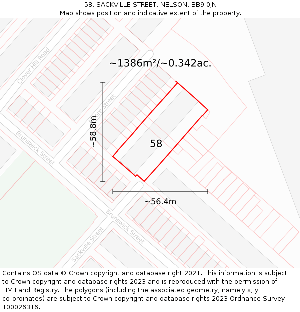 58, SACKVILLE STREET, NELSON, BB9 0JN: Plot and title map