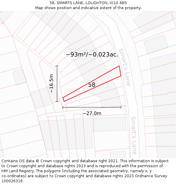 58, SMARTS LANE, LOUGHTON, IG10 4BS: Plot and title map