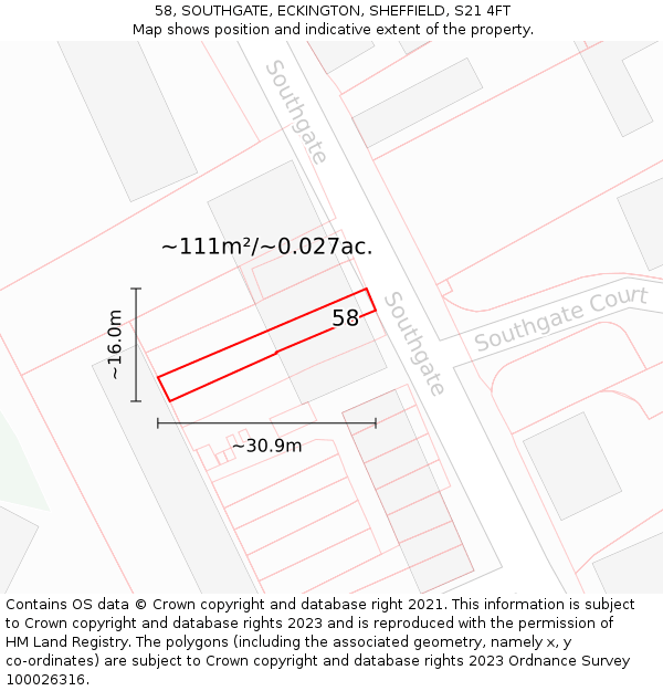 58, SOUTHGATE, ECKINGTON, SHEFFIELD, S21 4FT: Plot and title map