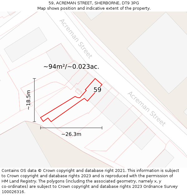 59, ACREMAN STREET, SHERBORNE, DT9 3PG: Plot and title map