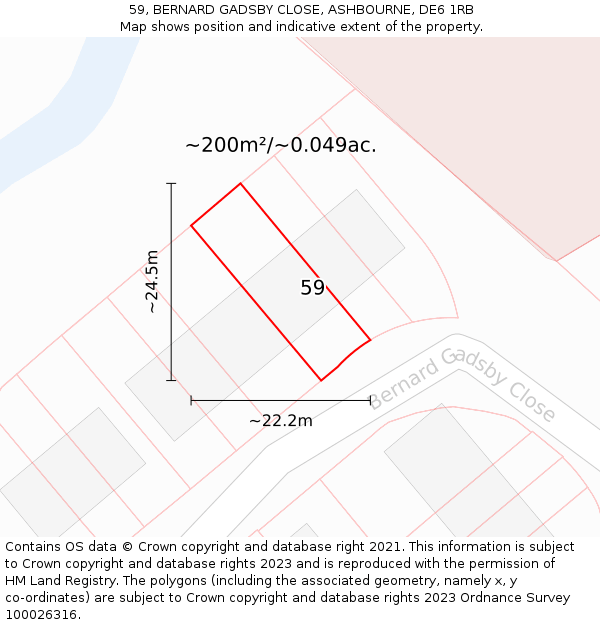 59, BERNARD GADSBY CLOSE, ASHBOURNE, DE6 1RB: Plot and title map