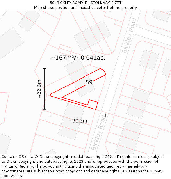 59, BICKLEY ROAD, BILSTON, WV14 7BT: Plot and title map