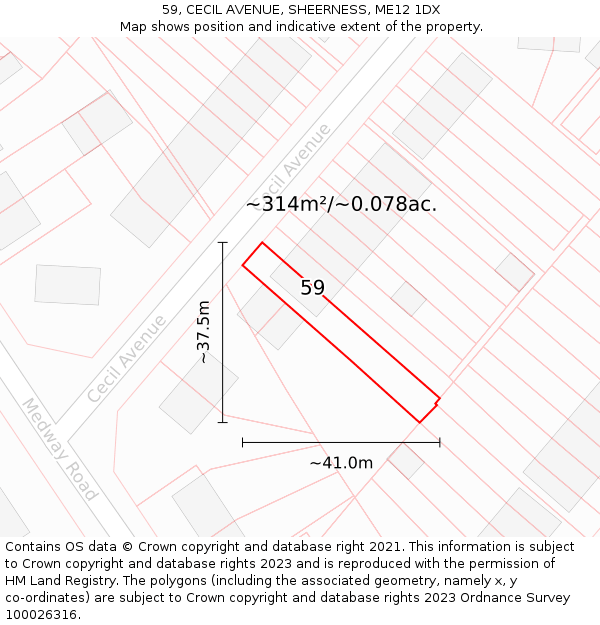 59, CECIL AVENUE, SHEERNESS, ME12 1DX: Plot and title map