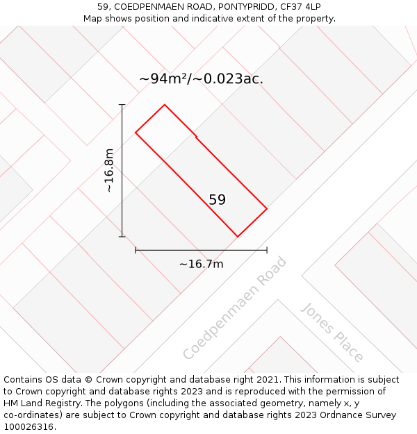 59, COEDPENMAEN ROAD, PONTYPRIDD, CF37 4LP: Plot and title map