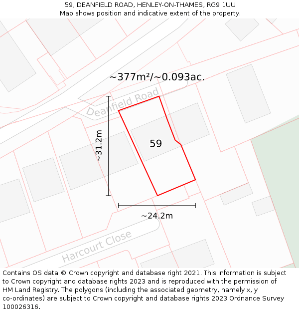 59, DEANFIELD ROAD, HENLEY-ON-THAMES, RG9 1UU: Plot and title map