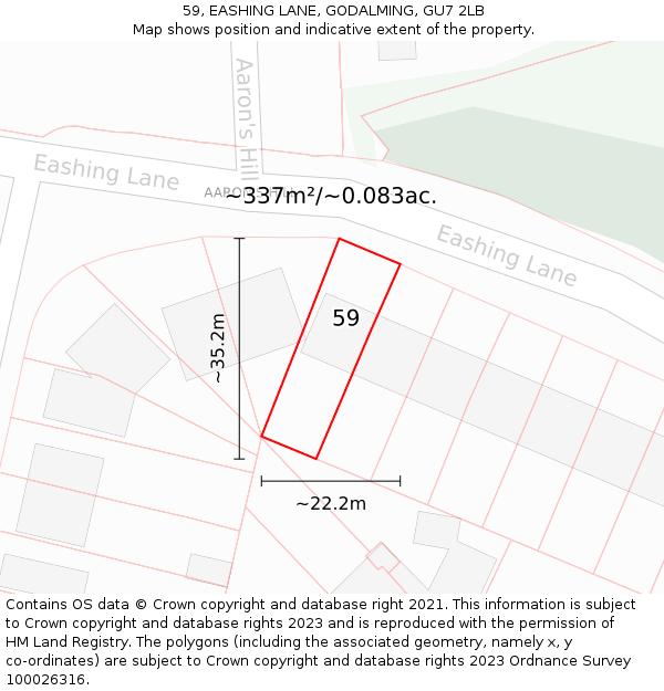 59, EASHING LANE, GODALMING, GU7 2LB: Plot and title map