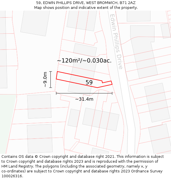 59, EDWIN PHILLIPS DRIVE, WEST BROMWICH, B71 2AZ: Plot and title map