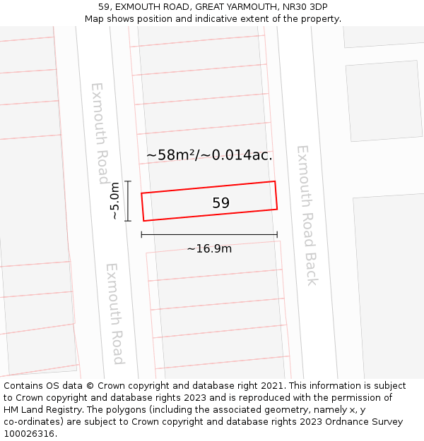 59, EXMOUTH ROAD, GREAT YARMOUTH, NR30 3DP: Plot and title map