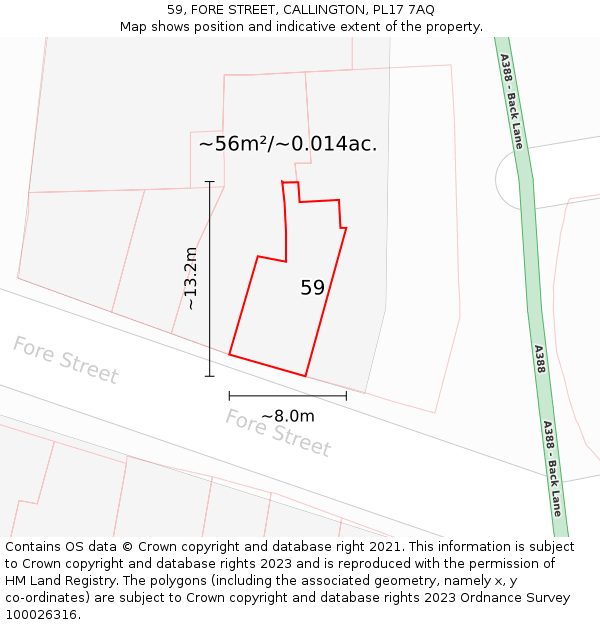 59, FORE STREET, CALLINGTON, PL17 7AQ: Plot and title map
