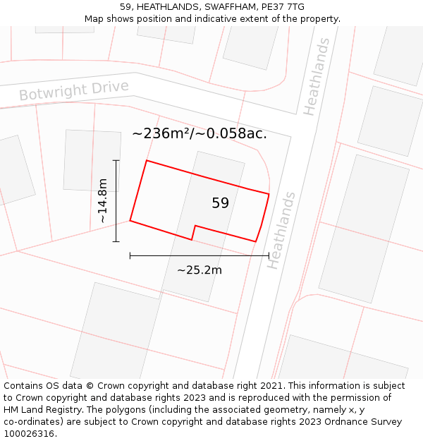 59, HEATHLANDS, SWAFFHAM, PE37 7TG: Plot and title map