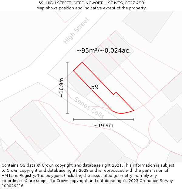59, HIGH STREET, NEEDINGWORTH, ST IVES, PE27 4SB: Plot and title map