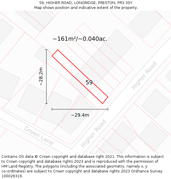 59, HIGHER ROAD, LONGRIDGE, PRESTON, PR3 3SY: Plot and title map