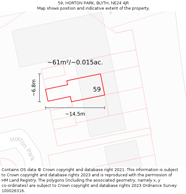 59, HORTON PARK, BLYTH, NE24 4JR: Plot and title map